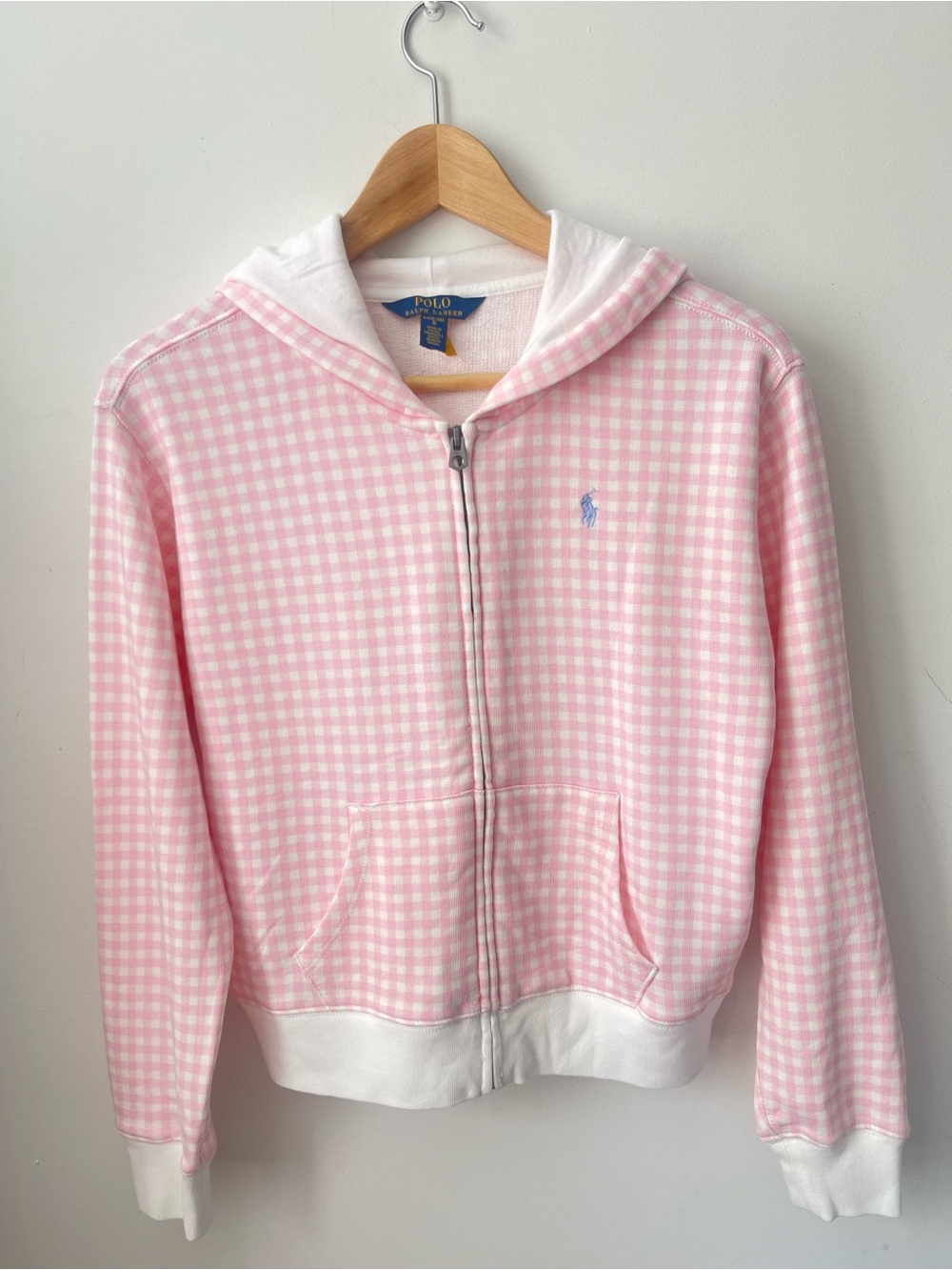 Polo Ralph Lauren Pink Gingham Zip Up Hooded Sweater- Kids